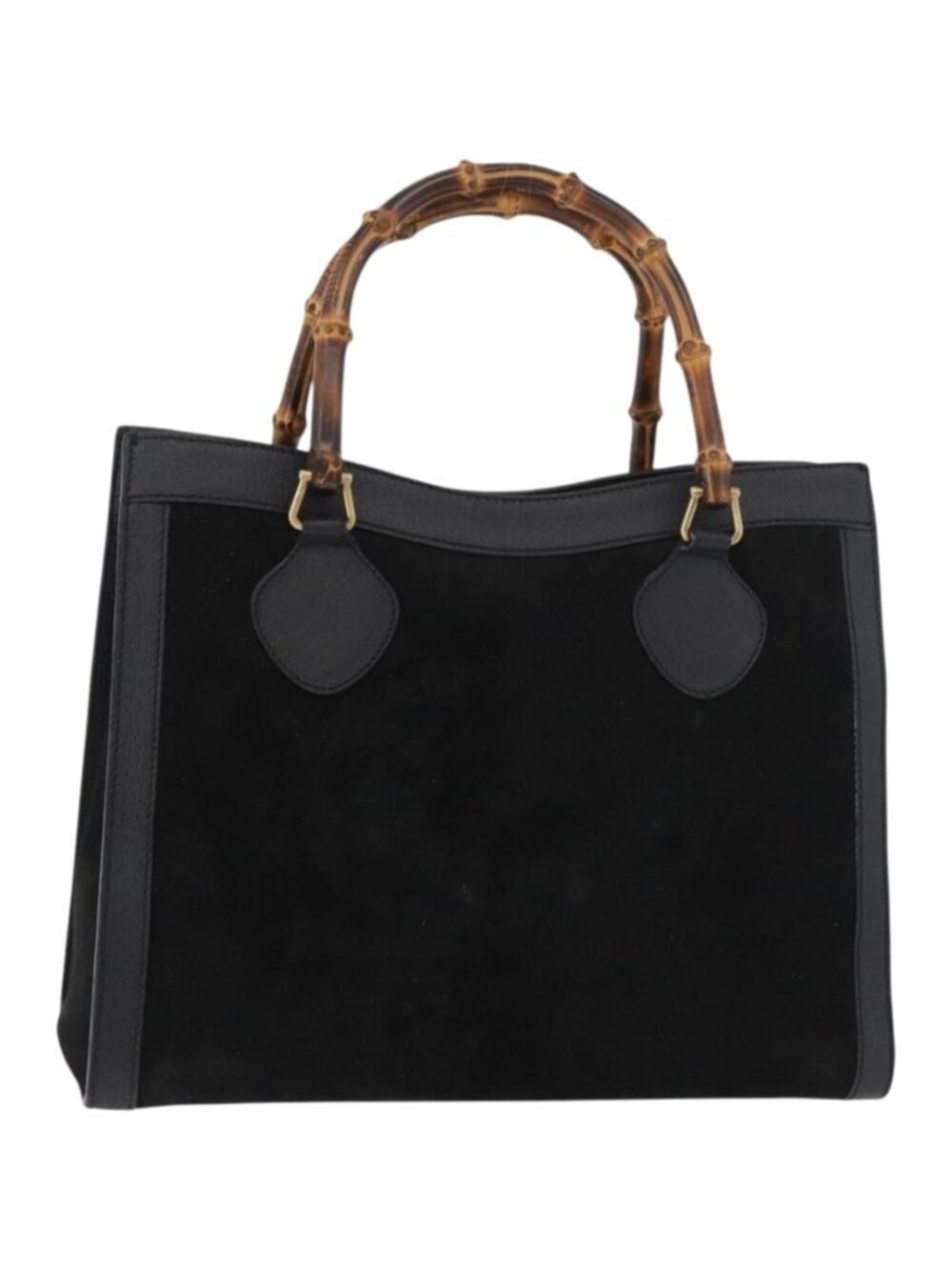 GUCCI Bamboo Tote Bag Suede Black Gold 002 1186 0260